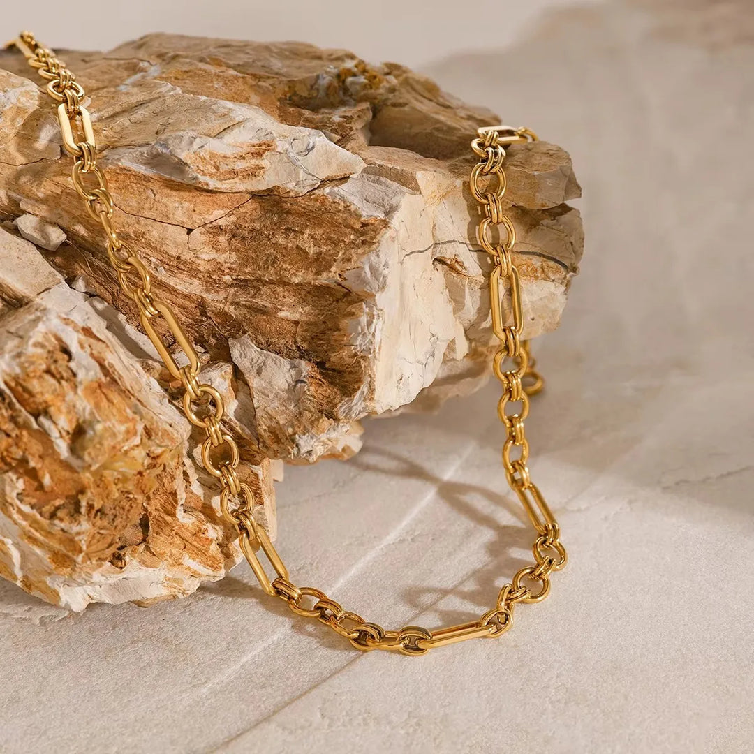 Colar Feminino Corrente Statement Banhado Ouro 18k Em Aço Inoxidável