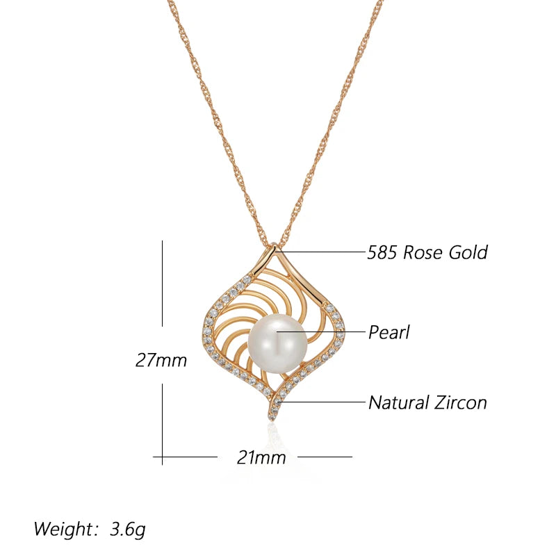 Colar Feminino Cobre Losango Pérola Pétalas Espiral Zircônia Ouro Amarelo 585