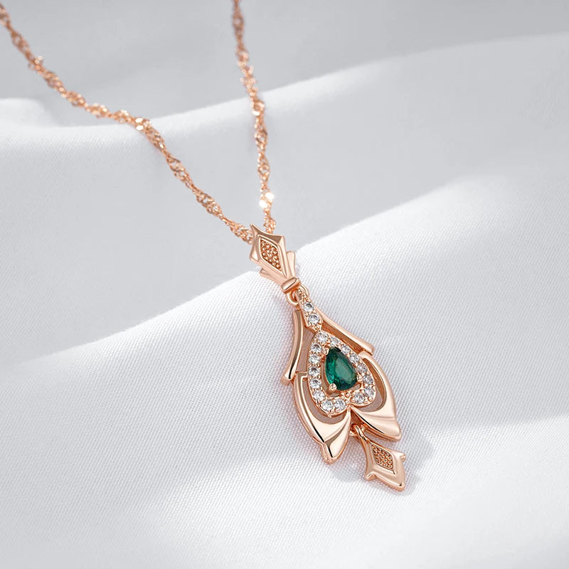 Colar Feminino Cobre Zircônia Verde Vintage Ouro Rosé 585