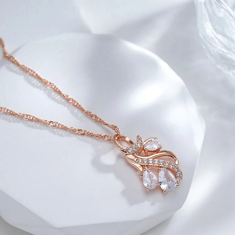 Colar Feminino Cobre Cascata Gota Cristal Pavê Arabesco Ouro Rosé