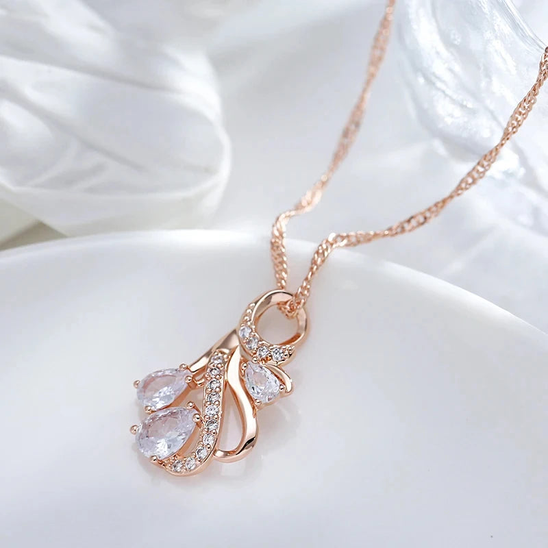 Colar Feminino Cobre Cascata Gota Cristal Pavê Arabesco Ouro Rosé
