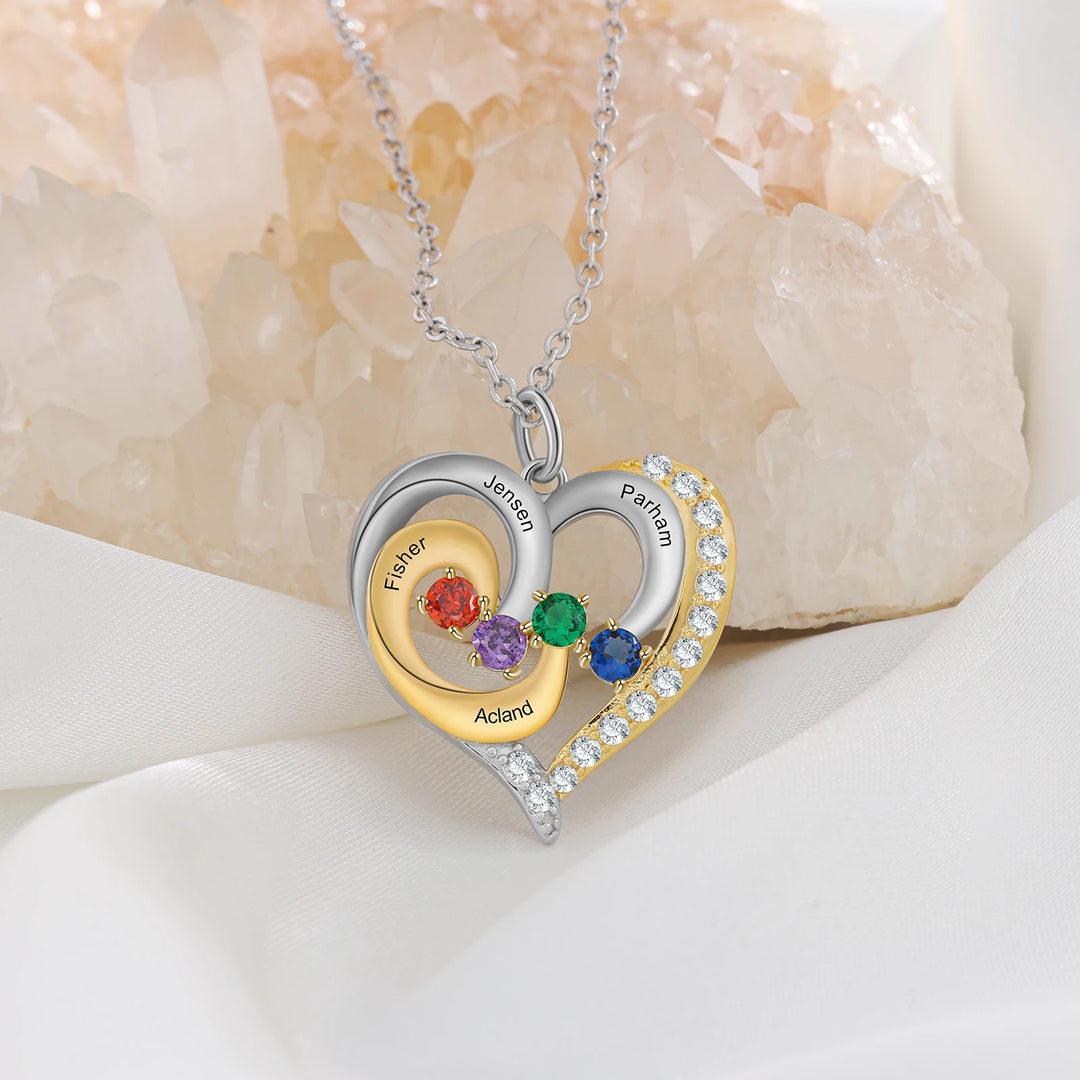 925 prata esterlina personalizado coração colar com 1-5 birthstones personalizado gravado nome das mães pingentes presentes do ano novo