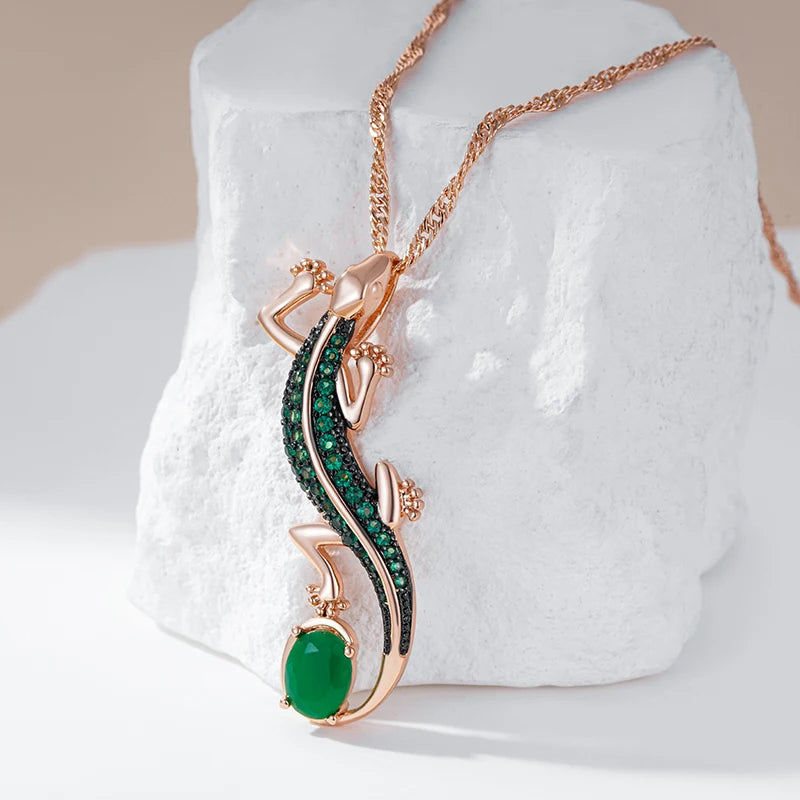 Colar Feminino Cobre Lagarto Esmeralda Zircônia Verde Ouro Rosé 585
