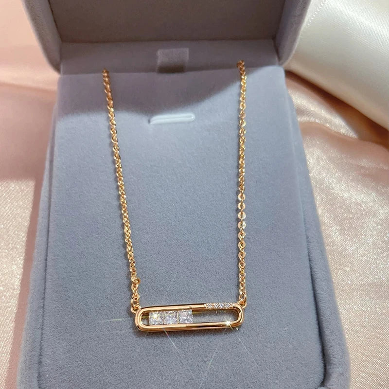 Colar Feminino Cobre Barra Oval Zircônia Cristal Ouro Rosé