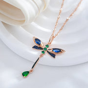 Colar Feminino Cobre Libélula Safira Esmeralda Ouro Rosé 585