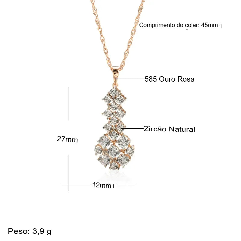 Colar Feminino Cobre Zircônia Étnico Retrô Ouro Rosé 585