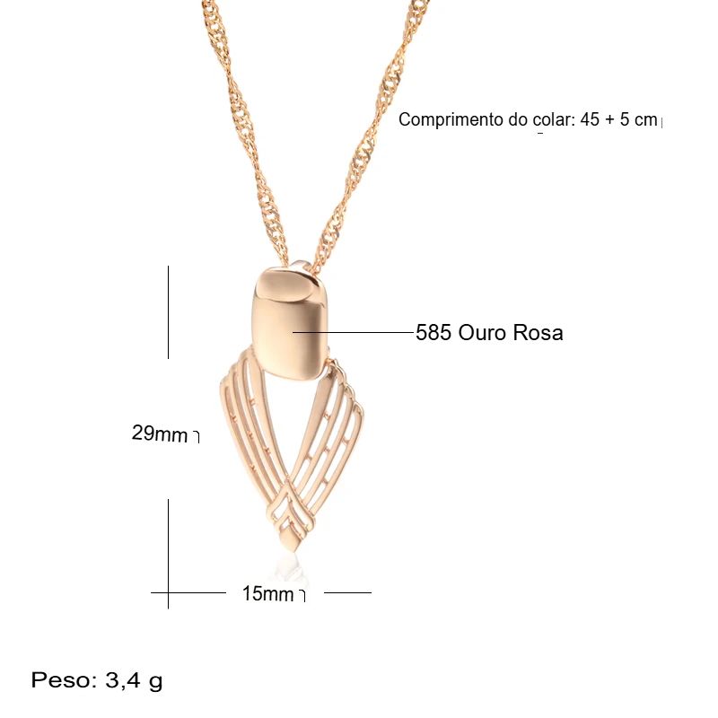 Colar Feminino Cobre Triangular Vazado Linhas Cruzadas Ouro Rosé 585