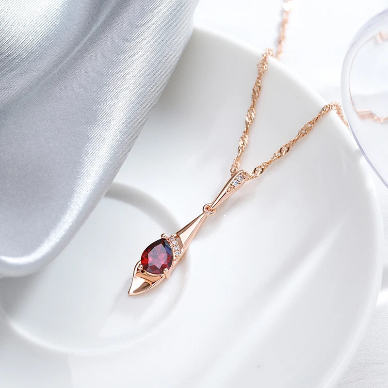 Colar Feminino Cobre Granada Gota Bail Cônico Art Deco Zircônia Ouro Rosé 585