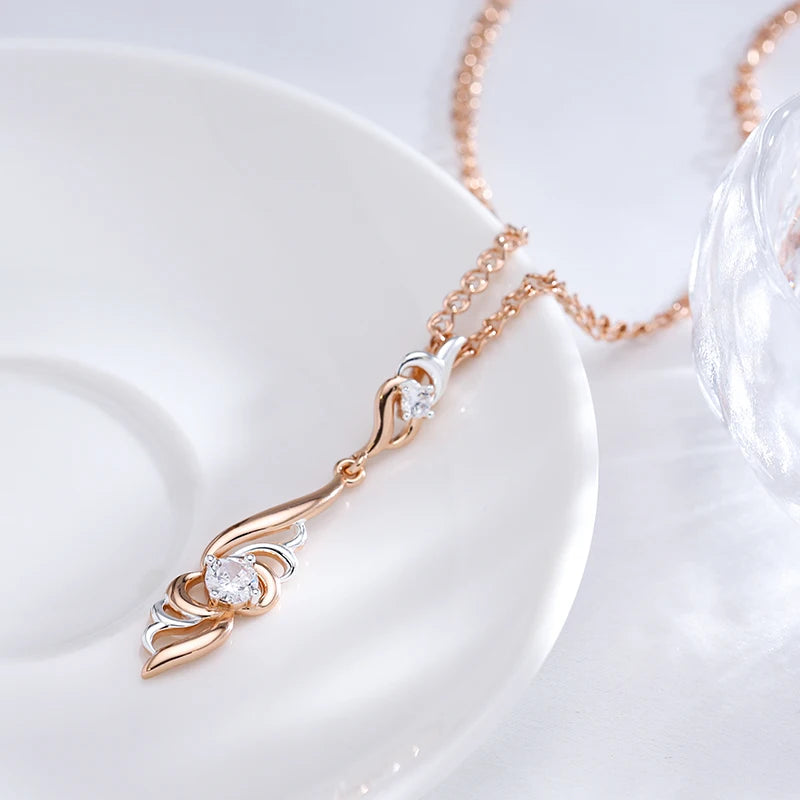 Colar Feminino Cobre Drop Ondulado Bicolor Zircônia Ouro Rosé Prata 585
