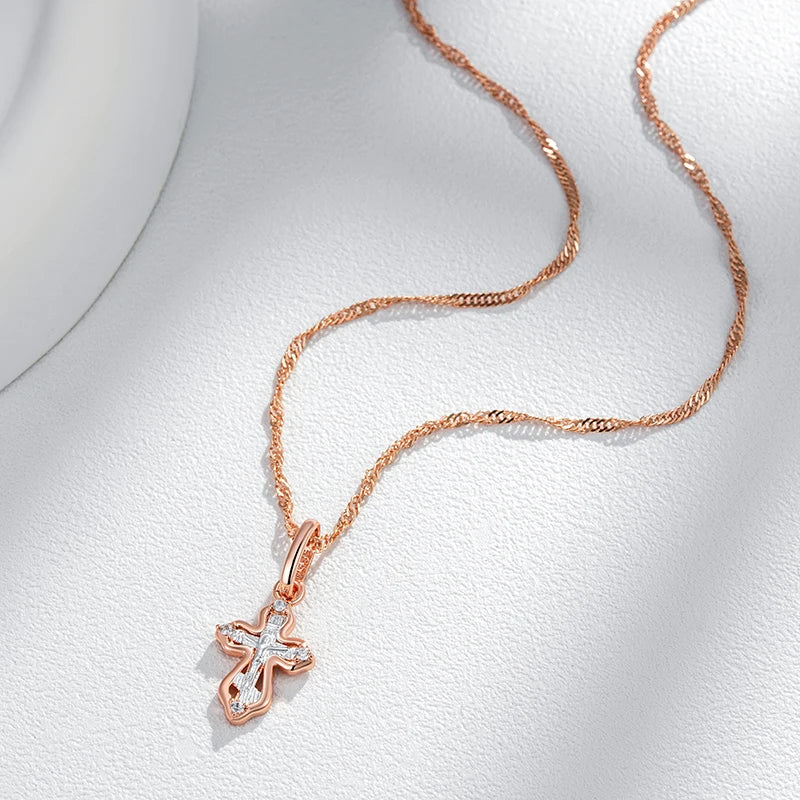 Colar Feminino Cobre Cruz Ortodoxa Zircônia Ouro Rosé 585