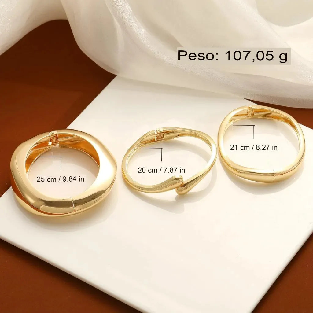 Kit 3 Pulseiras Femininas Punho Aberto Minimalista Em Aço Inoxidável
