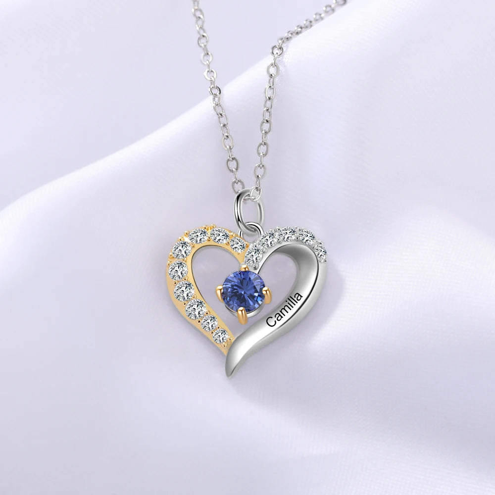925 prata esterlina personalizado coração colar com 1-5 birthstones personalizado gravado nome das mães pingentes presentes do ano novo
