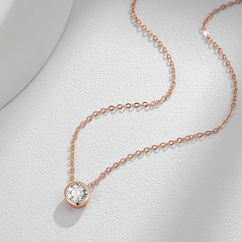 Colar Feminino Cobre Solitário Redondo Bezel Zircônia Ouro Rosé 585