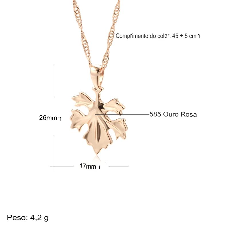 Colar Feminino Cobre Folha Bordo Glossy Natúreza Ouro Rosé
