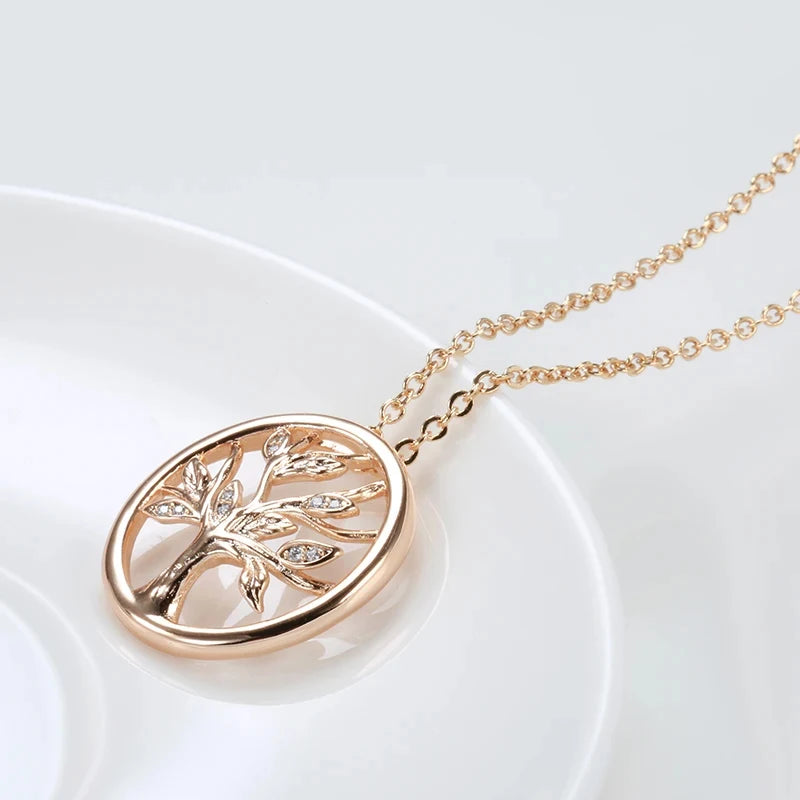 Colar Feminino Cobre Medalhão Árvore da Vida Zircônia Cristal Ouro Rosé