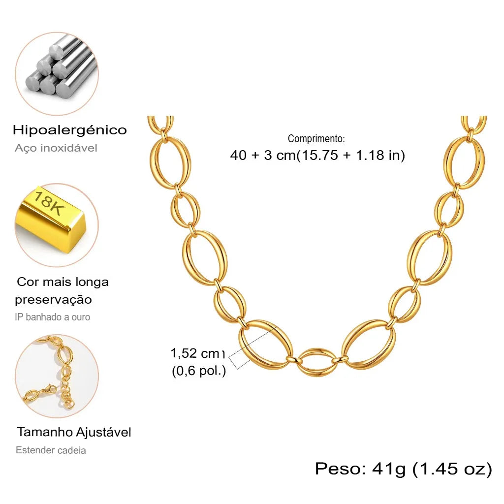 Colar Feminino Choker Corrente Elos Grossos Em Aço Inoxidável