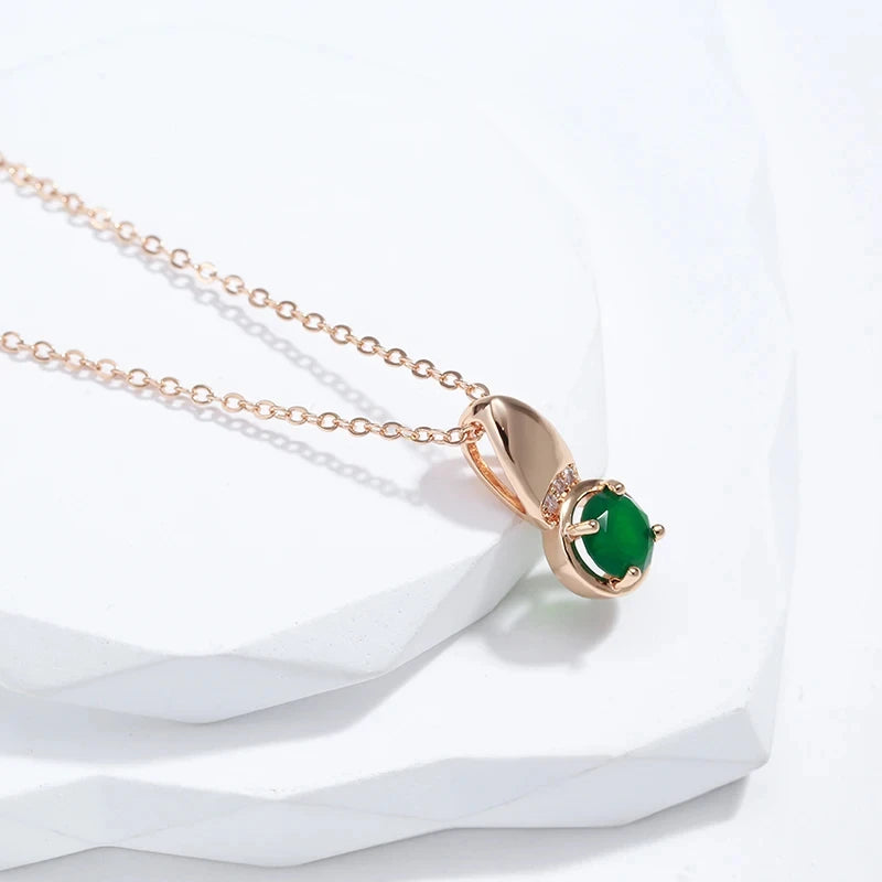 Colar Feminino Cobre Esmeralda Redonda Solitário Bail Meia-Lua Zircônia Ouro Rosé 585