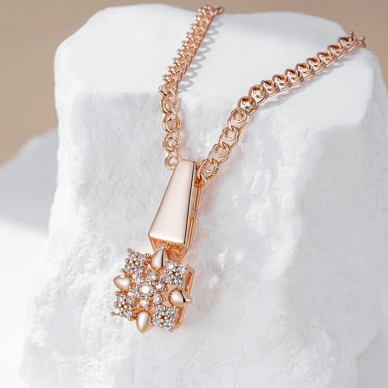 Colar Feminino Flor Cristal Brilhante Ouro Rosé 585 Cobre