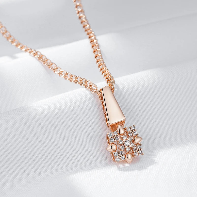 Colar Feminino Flor Cristal Brilhante Ouro Rosé 585 Cobre