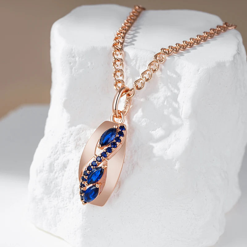 Colar Feminino Cobre Oval Safira Marquise Faixa Diagonal Ouro Rosé 585