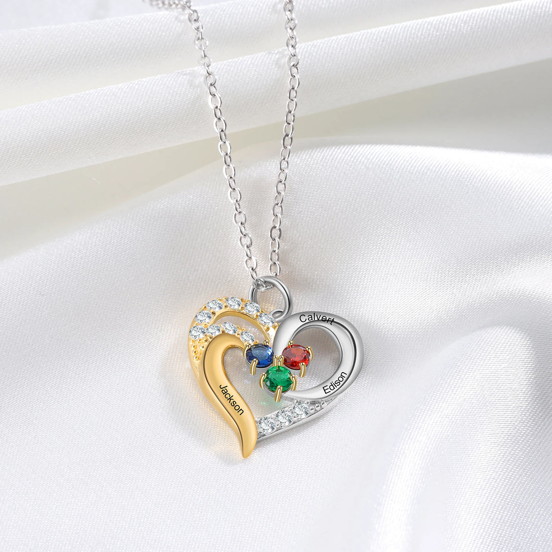 925 prata esterlina personalizado coração colar com 1-5 birthstones personalizado gravado nome das mães pingentes presentes do ano novo