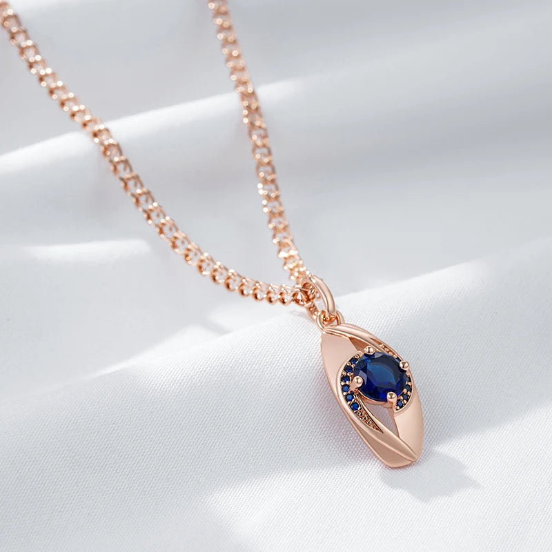 Colar Feminino Cobre Marquise Vazado Safira Zircônia Azul Ouro Rosé 585