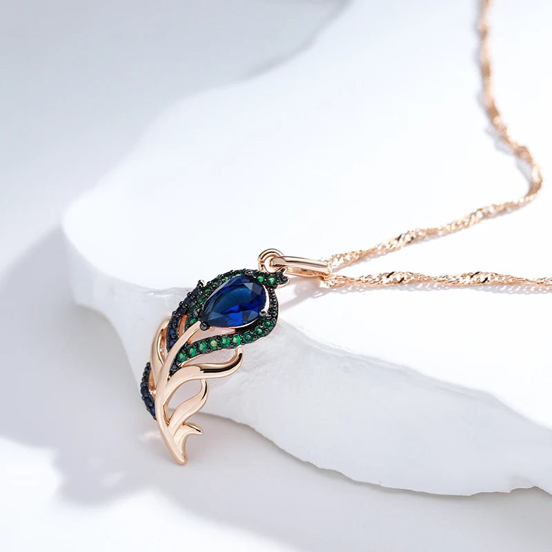 Colar Feminino Cobre Flor Zircônia Azul e Verde Vintage Ouro Rosé