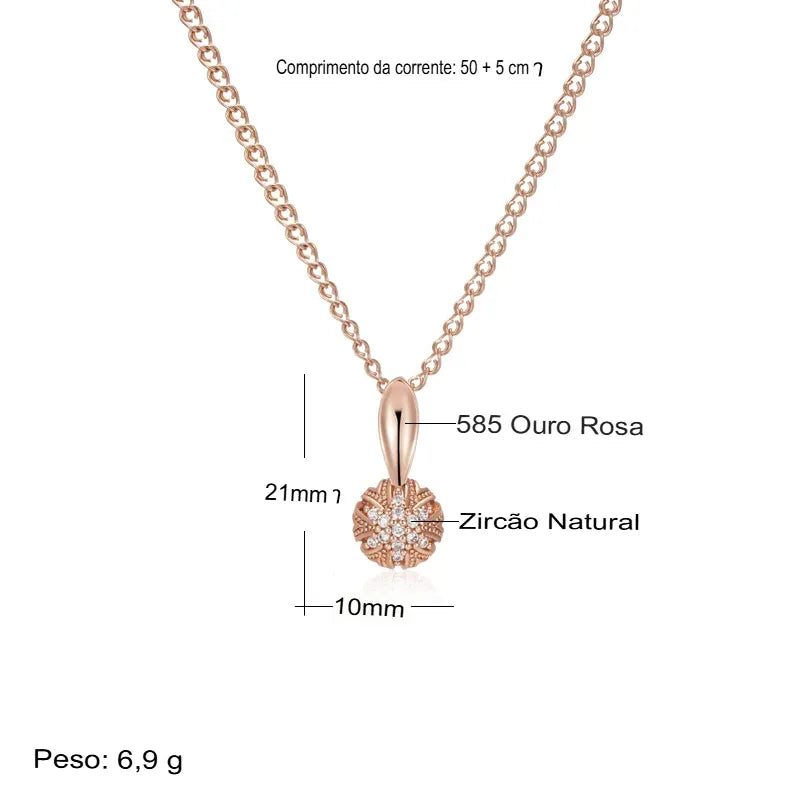 Colar Feminino Cobre Esfera Vazada Zircônia Ouro Rosé 585