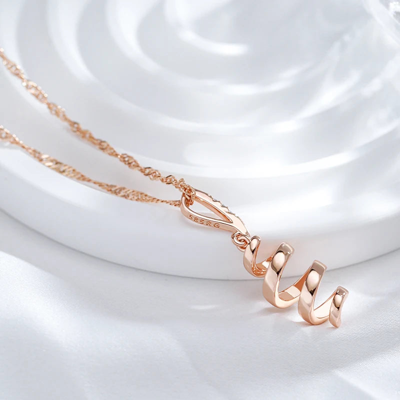 Colar Feminino Cobre Espiral Hélice Escultural Zircônia Bail Barra Ouro Rosé 585