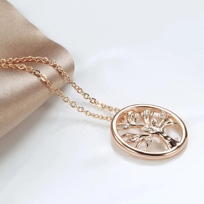 Colar Feminino Cobre Medalhão Árvore da Vida Zircônia Cristal Ouro Rosé