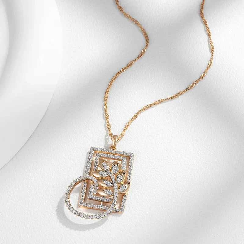 Colar Feminino Cobre Placa Quadrada Argola Floral Pavê Marquise Ouro Amarelo 585