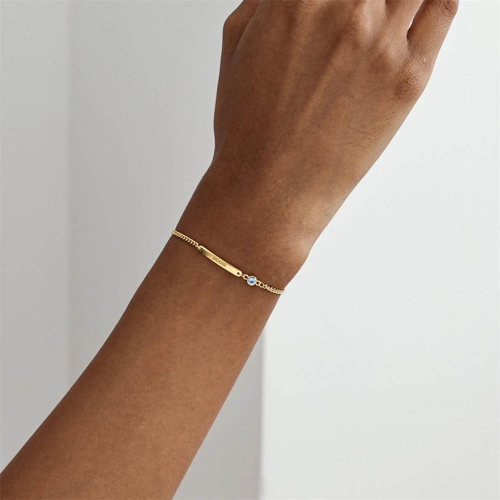 Pulseira Personalizada com Pedra de Aniversário e Nome Gravado