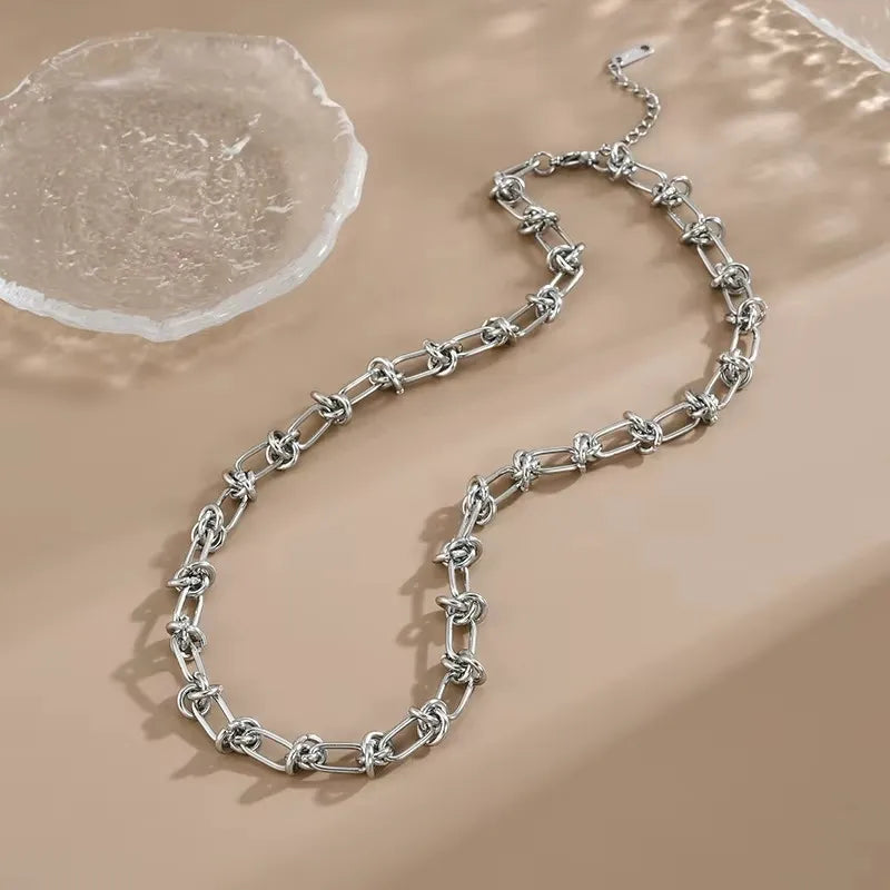 Kit Colar Feminino Corrente Nó Entrelaçado Em Aço Inoxidável