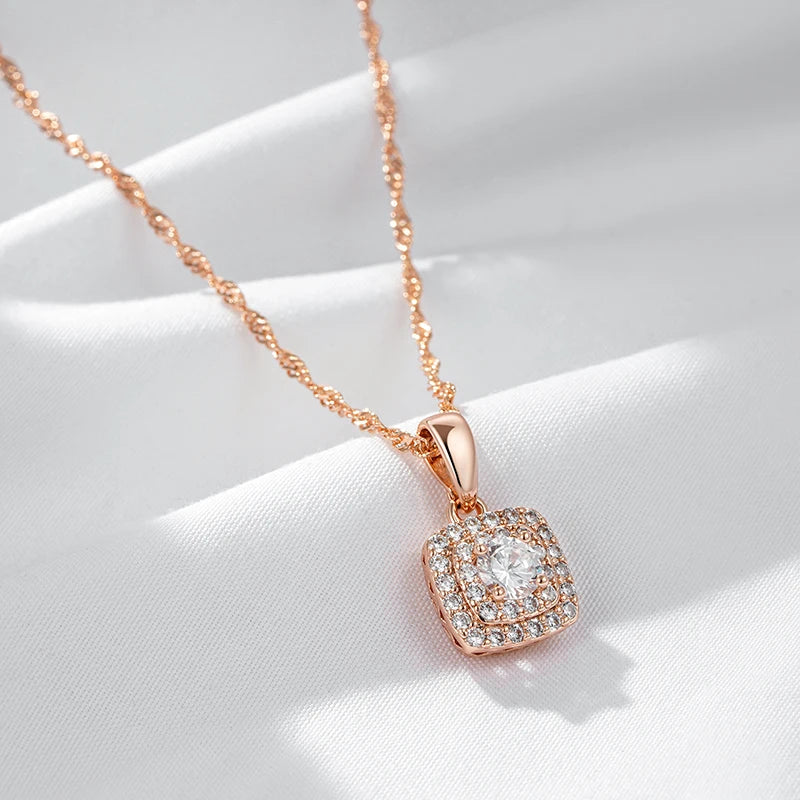 Colar Feminino Cobre Quadrado Halo Duplo Zircônia Ouro Rosé 585