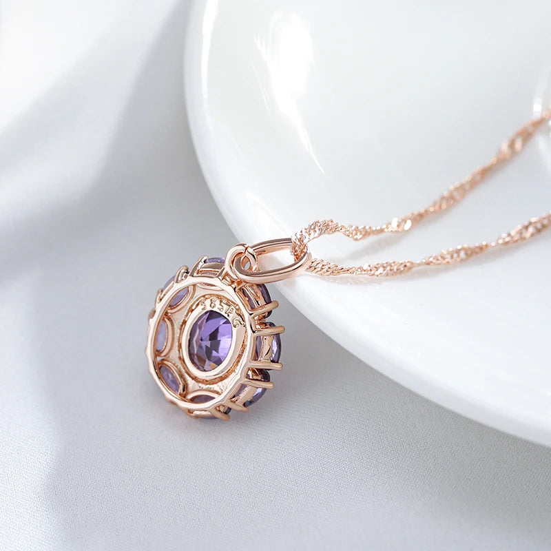 Colar Feminino Cobre Flor Ametista Zircônia Roxa Ouro Rosé 585