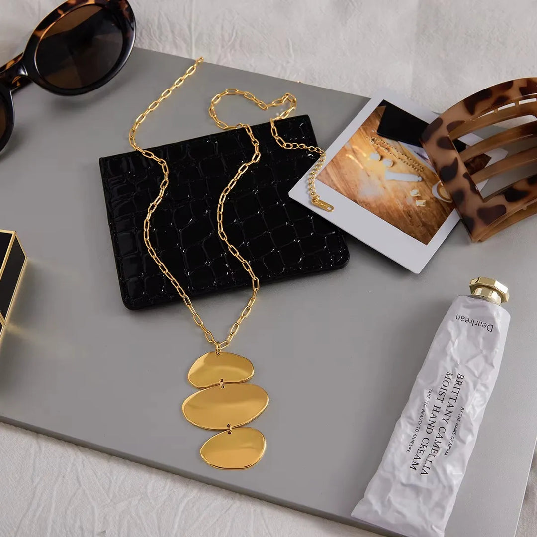 Colar Feminino Pingente Circular 3 Camadas Em Aço Inoxidável
