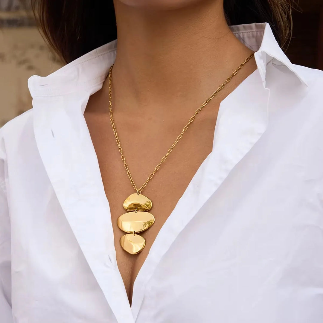 Colar Feminino Pingente Circular 3 Camadas Em Aço Inoxidável