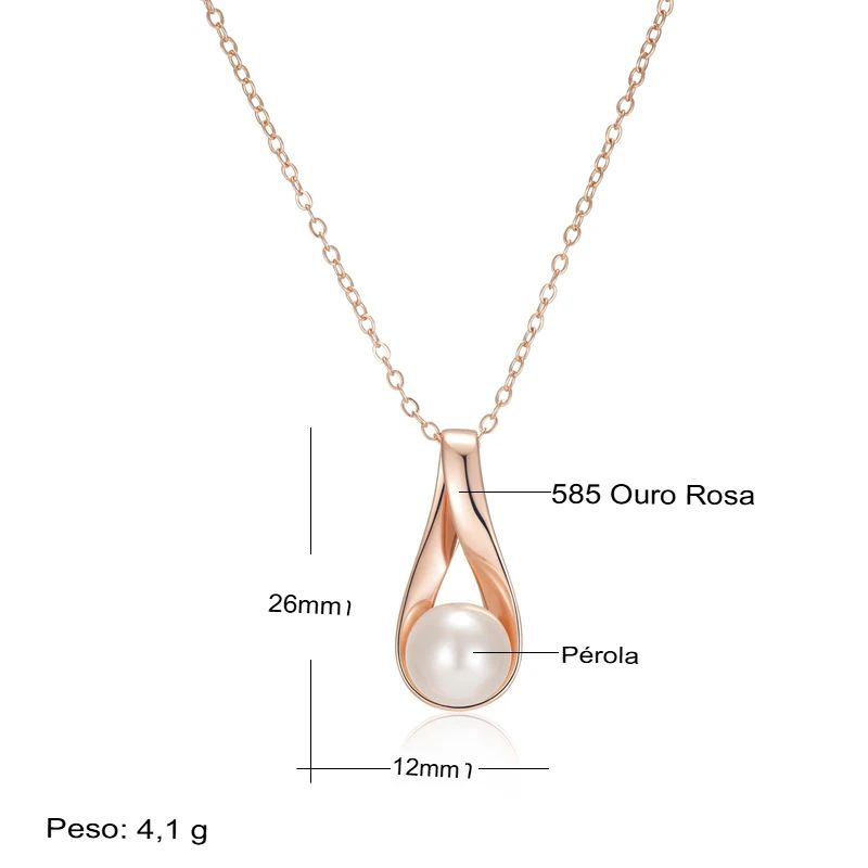Colar Feminino Cobre Espiral Pérola Branca Nupcial Ouro Rosé