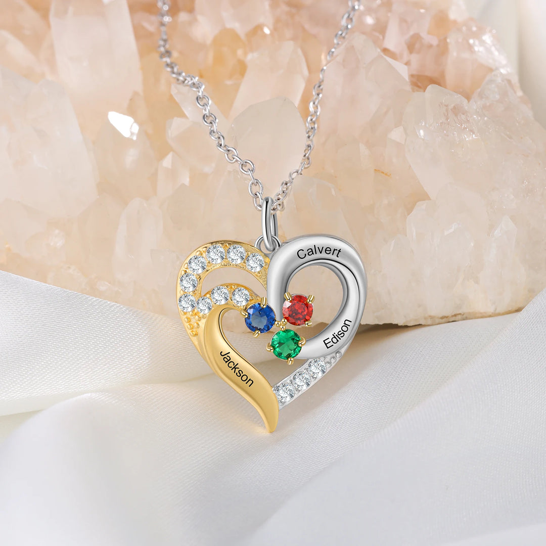 925 prata esterlina personalizado coração colar com 1-5 birthstones personalizado gravado nome das mães pingentes presentes do ano novo