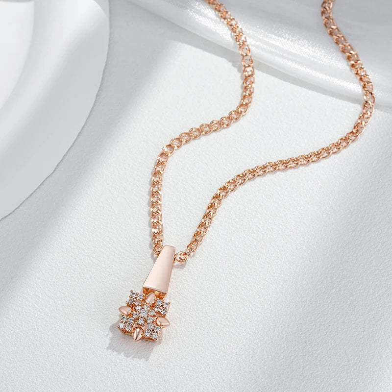 Colar Feminino Flor Cristal Brilhante Ouro Rosé 585 Cobre