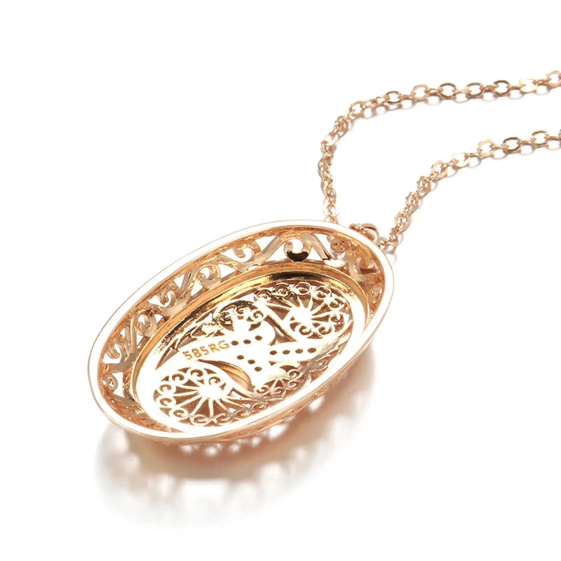 Colar Feminino Cobre Medalhão Oval Filigrana Paisley Zircônia Ouro Rosé 585