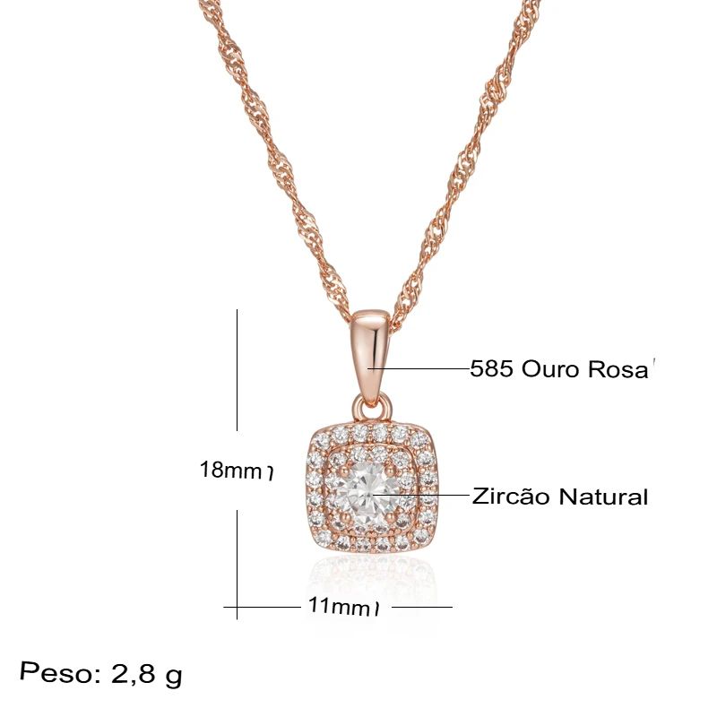 Colar Feminino Cobre Quadrado Halo Duplo Zircônia Ouro Rosé 585
