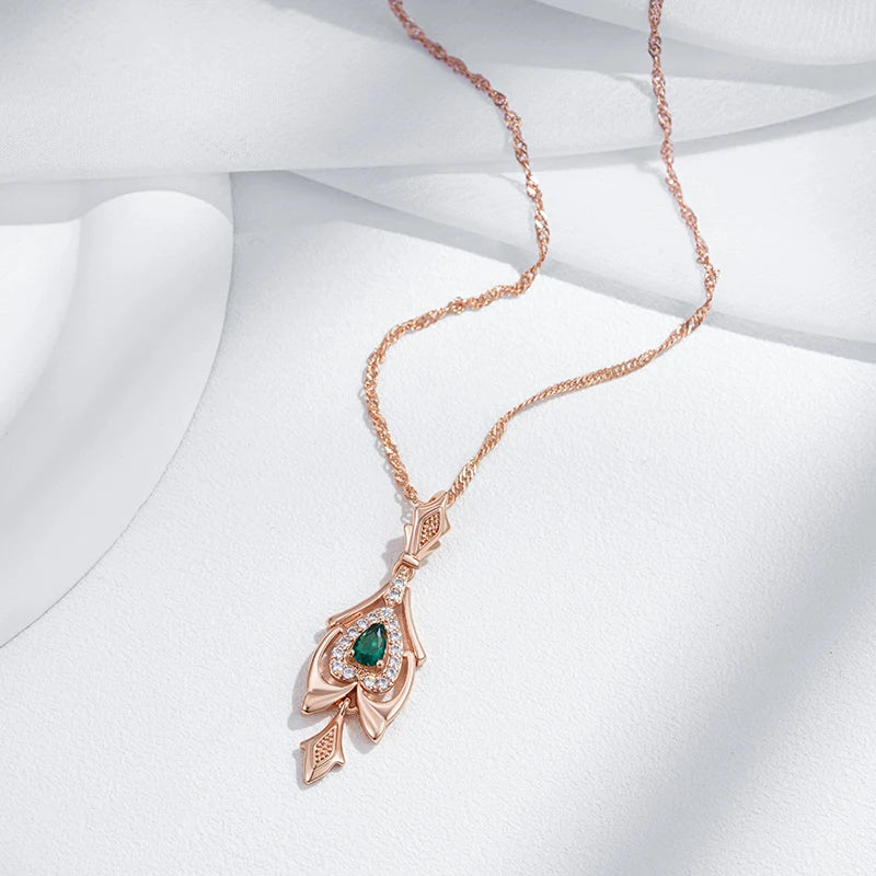 Colar Feminino Cobre Zircônia Verde Vintage Ouro Rosé 585