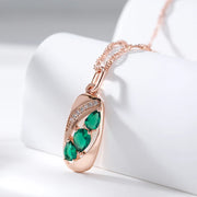 Colar Feminino Cobre Oval Esmeralda Verde Gota Zircônia Cristal Ouro Rosé