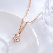 Colar Feminino Cobre Cubo Zircônia Cristal Geométrico Ouro Rosé