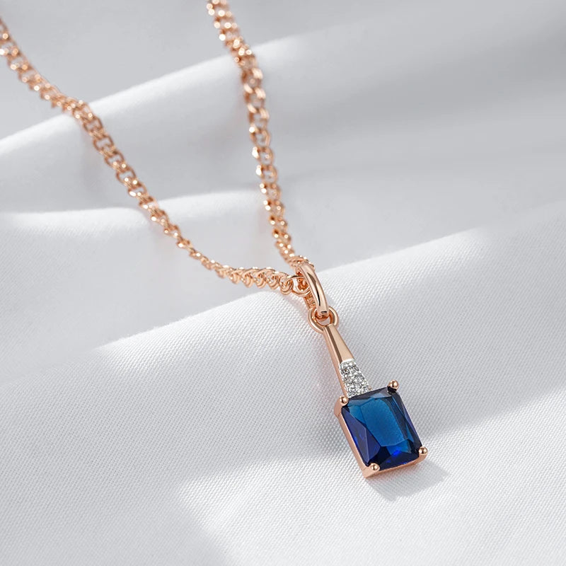 Colar Feminino Cobre Safira Quadrada Solitário Bail Zircônia Ouro Rosé 585