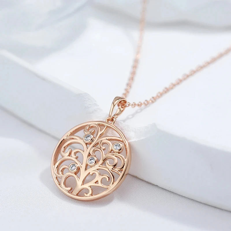Colar Feminino Cobre Medalhão Circular Arabesco Filigrana Zircônia Ouro Rosé 585