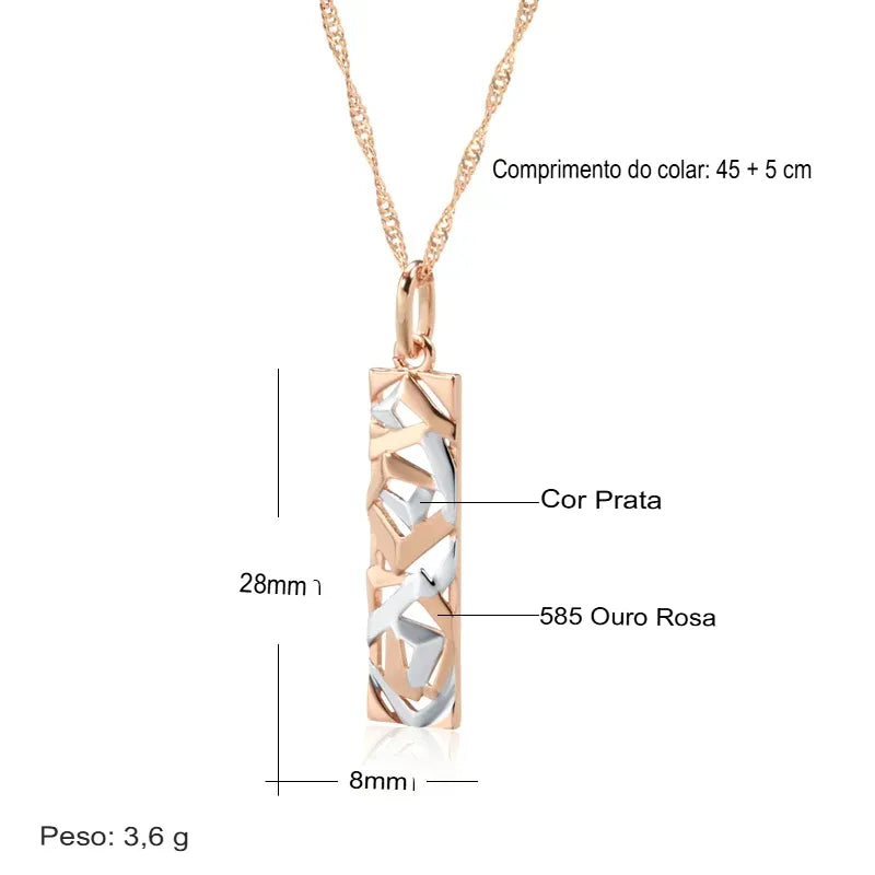 Colar Feminino Cobre Retangular Vazado Geométrico Ouro Rosé 585