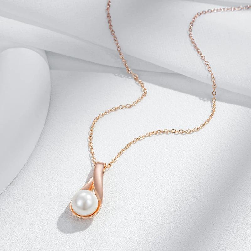 Colar Feminino Cobre Espiral Pérola Branca Nupcial Ouro Rosé