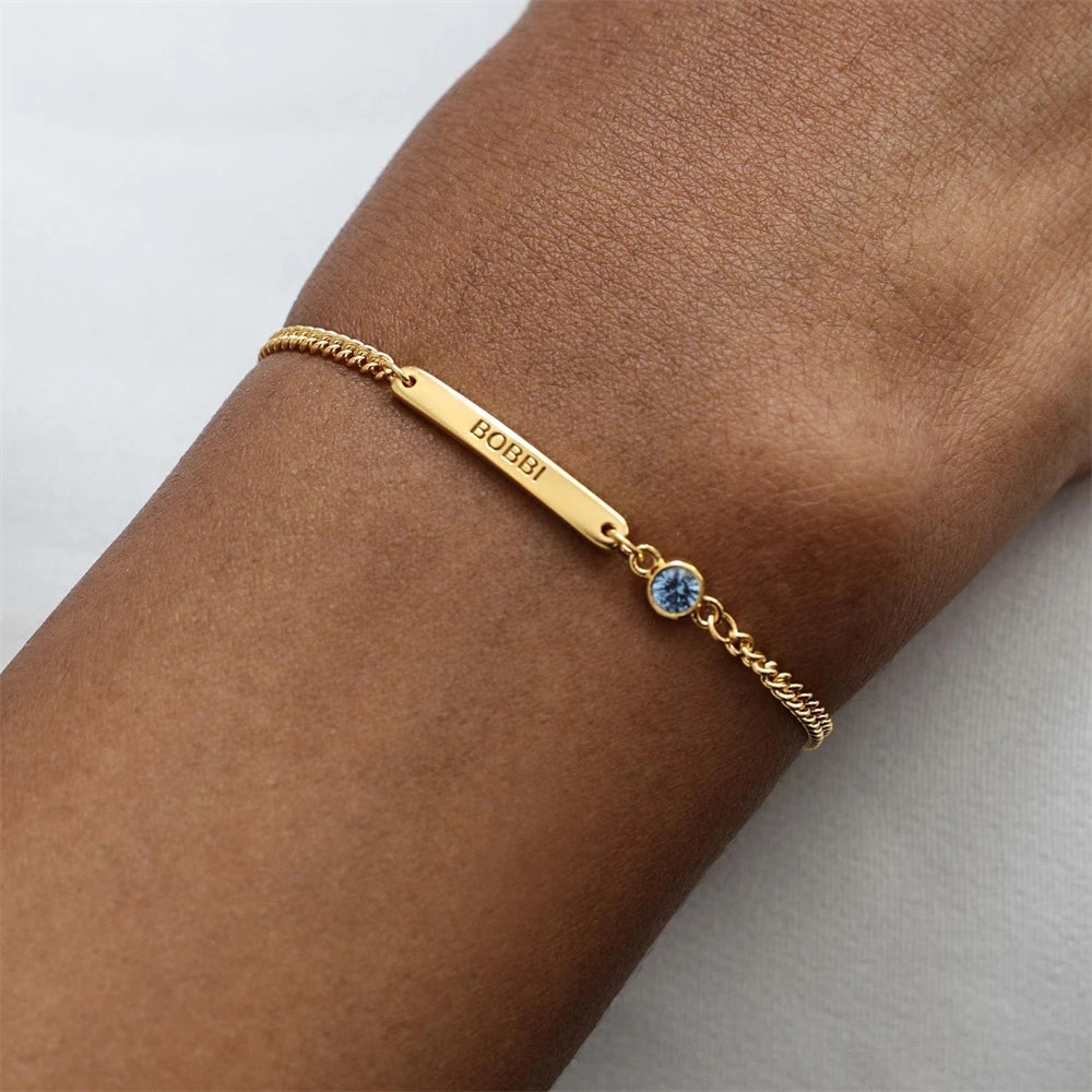 Pulseira Personalizada com Pedra de Aniversário e Nome Gravado